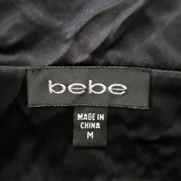 Bebe Women’s Sexy Black Beaded Mesh Surplice Cocktail Mini Dress Size Medium - Picture 13 of 16